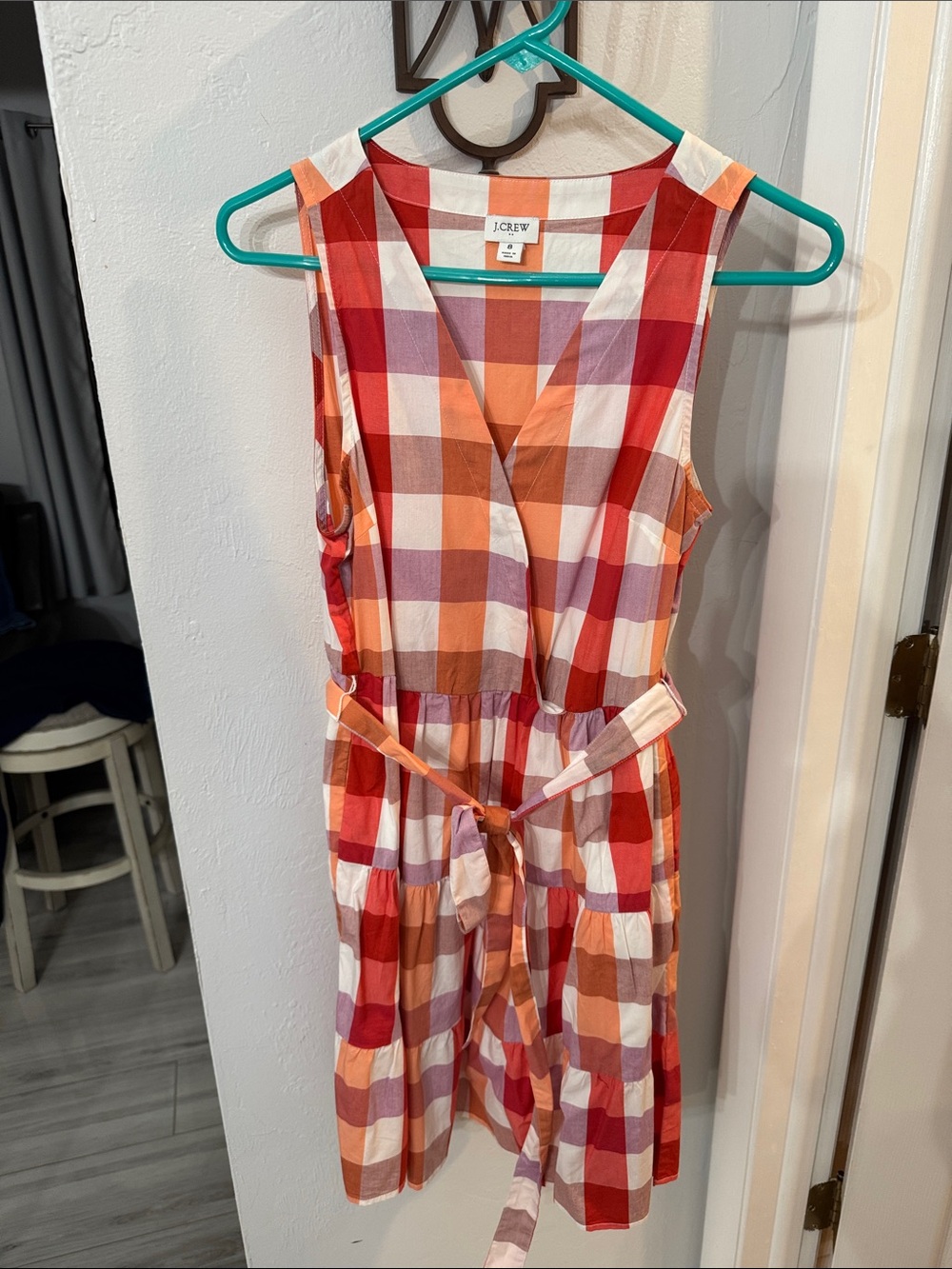 J. Crew Plaid Sleeveless Midi Dress in Red, Orange & Cream